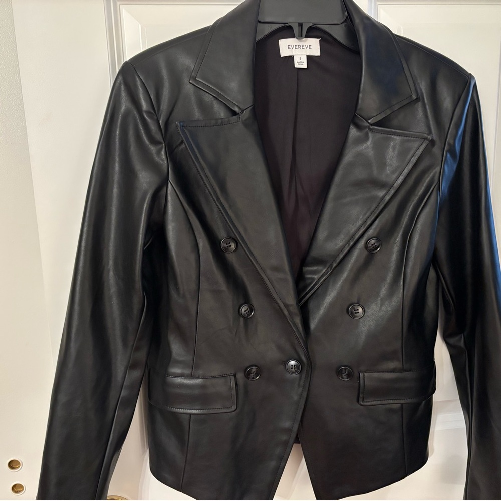 EVEREVE vegan leather black blazer. Size S